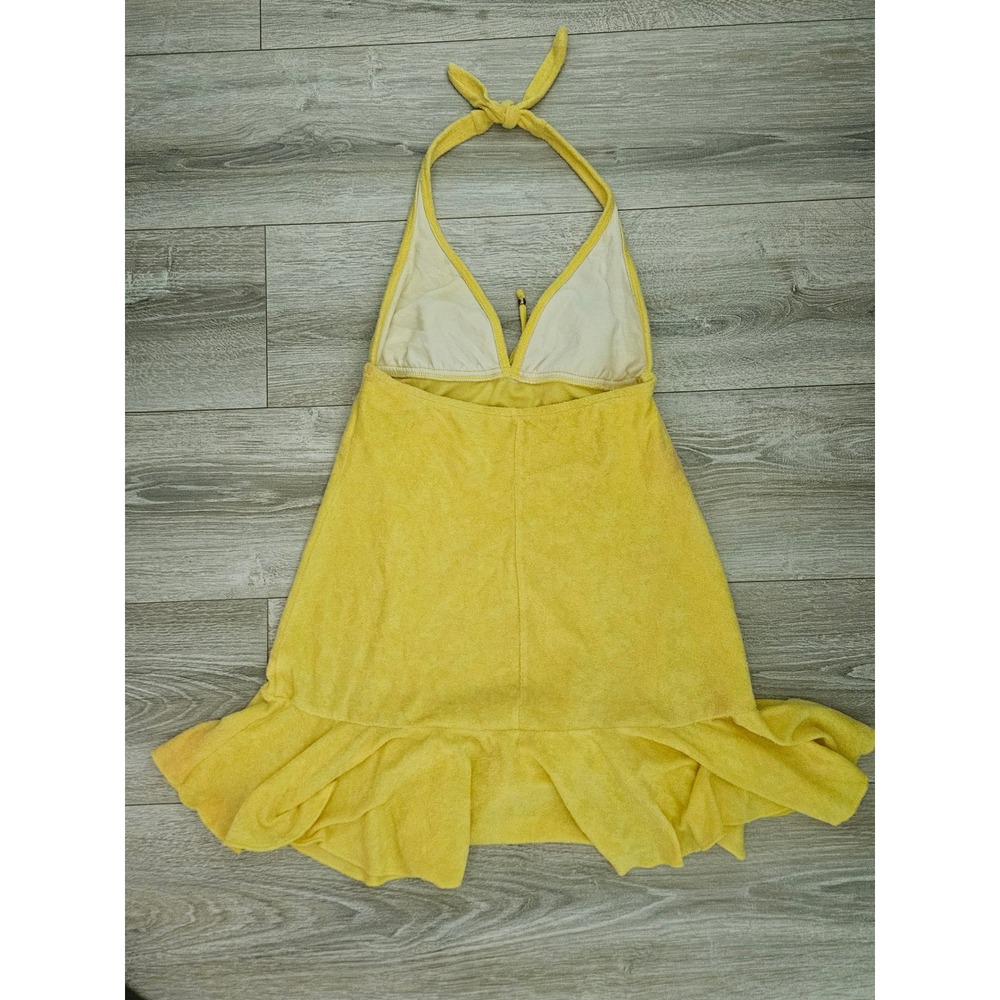 Ralph Lauren Yellow Terry Cloth Halter Swim Cover Up Dress Ruffle Hem Small - Picture 3 of 9